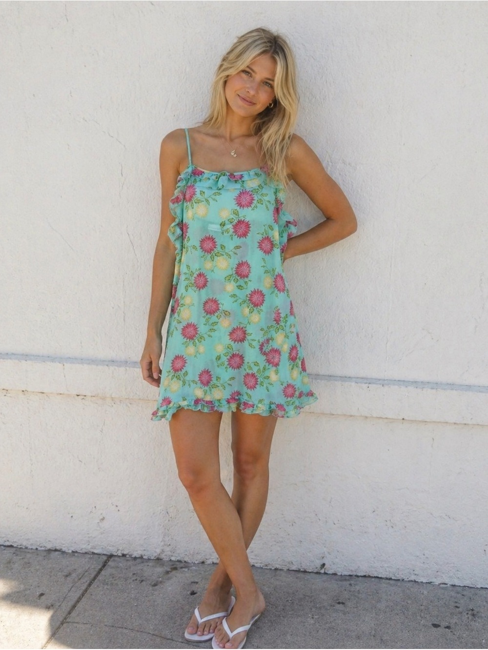 Vintage Blue Floral Nightie Lingerie Sheer Slip Dress 90s Y2K Mini Romantic cute